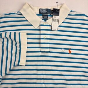 NWT Polo Ralph Lauren Classic White Blue Striped Polo Golf Size XXL